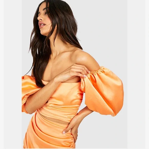 Peach Orange Satin Ruched Bust Top - Picture 5 of 7